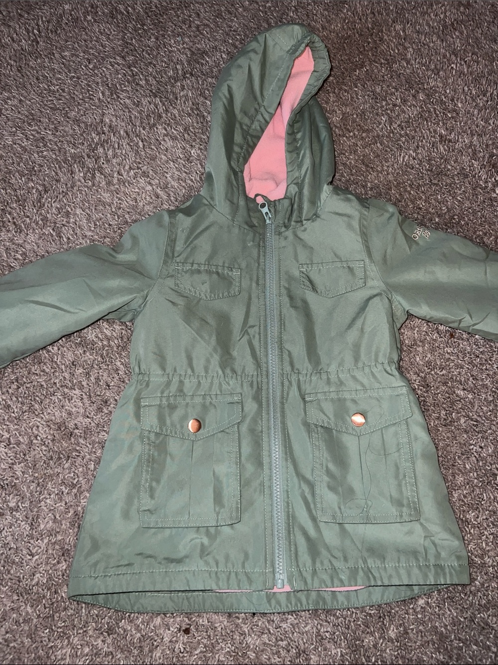 OshKosh B'gosh Olive Green Hooded Jacket with Pink Lining